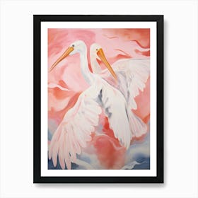 Pink Ethereal Bird Painting Pelican Art Print