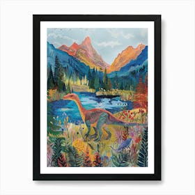 Dinosaur In The Mountains Landscape Painting 1 Art Print