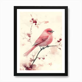 Pink Bird On A Branch Art Print