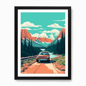 A Range Rover Car In Icefields Parkway Flat Illustration 4 Art Print