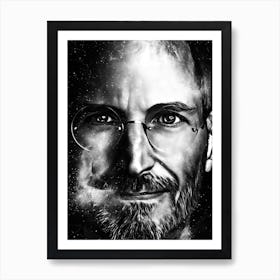 Abstract Black and White Steve Jobs Portrait By Person Art Print