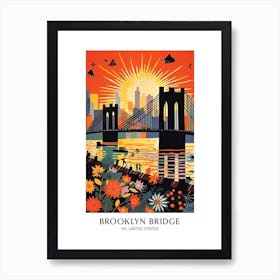 Brooklyn Bridge United States Colourful 1 Travel Poster Art Print