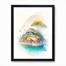 Turtle Island Fiji Watercolour Pastel Tropical Destination Art Print