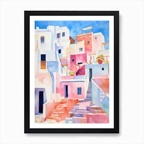 Santorini Watercolor Painting Art Print