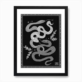 Black And Withe Snakes Art Print