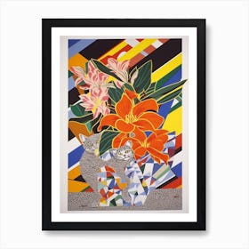 Lilies With A Cat 4 Abstract Expressionist Art Print