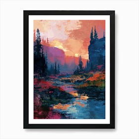 Sunset In The Mountains | Pixel Art Series 3 Art Print