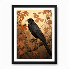 Dark And Moody Botanical Raven 3 Art Print