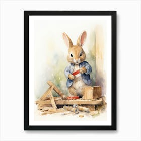 Bunny Playing With Toys Rabbit Prints Watercolour 1 Art Print