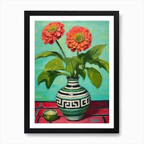 Flowers In A Vase Still Life Painting Zinnia 3 Art Print