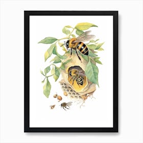 American Bumble Bee Beehive Watercolour Illustration 1 Art Print