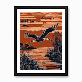 Stork In Flight Wall Art Above Tv Art Print