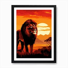 African Lion Sunset Painting 3 Art Print