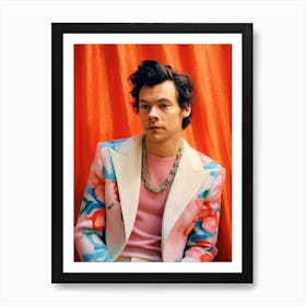 Harry Styles Portrait Red And Pink 5 Art Print