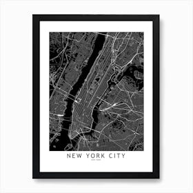 New York City Black And White Map Art Print