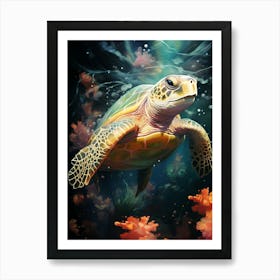 Floral Fantasy Turtle Sea Art Print
