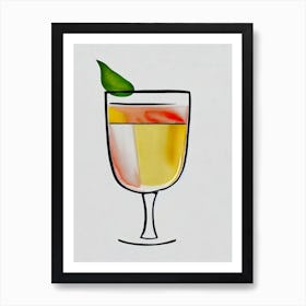 Dirty MCocktail Poster artini Minimal Line Drawing With Watercolour Cocktail Poster Art Print