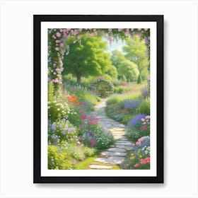 Cottagecore Garden Path Blooming Flowers Art Print