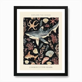 Cookiecutter Shark Seascape Black Pattern Poster Art Print