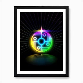 Neon Geometric Glyph in Candy Blue and Pink with Rainbow Sparkle on Black n.0294 Art Print
