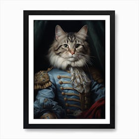 Royal Cat In Blue Rococo Style 4 Art Print