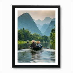 Two People Rowing A Boat On A River Art Print