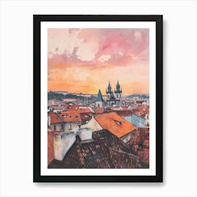 Prague Rooftops Morning Skyline 4 Affiche