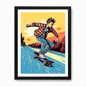 Skateboarding In Toronto, Canada Comic Style 1 Art Print