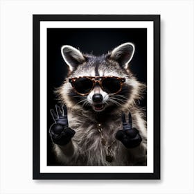 A Common Raccoon Doing Peace Sign Wearing Sunglasses 1 Art Print
