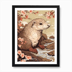 Platypus Animal Drawing In The Style Of Ukiyo E 1 Art Print