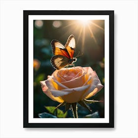 Butterfly On A Rose Art Print