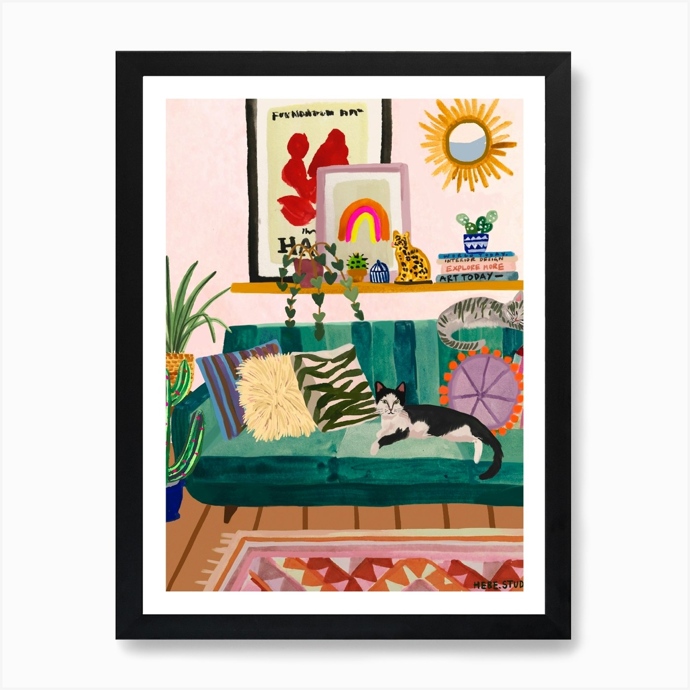 Living Room Cat Art Print by Hebe Studio - Fy