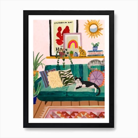 Living Room Cat Art Print