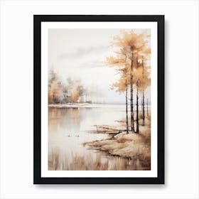 Lake In The Woods In Autumn, Painting 32 Art Print