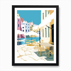 Mykonos, Greece, Flat Pastels Tones Illustration 2 Art Print