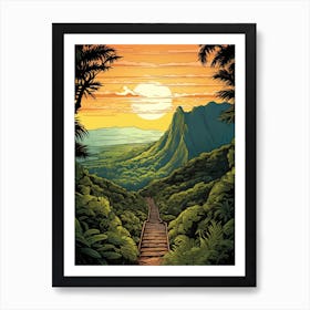 Haiku Stairs Hawaii Vintage Travel Illustration Art Print