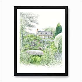 Hidcote Manor Garden, United Kingdom Vintage Pencil Drawing Art Print