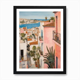 Lagos Portugal 2 Vintage Pink Travel Illustration Art Print