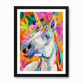 Unicorn Colourful Tropical Brushstroke Portrait Art Print