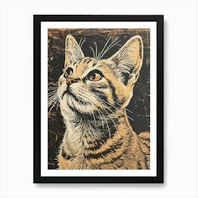 Exotic Shorthair Cat Relief Illustration 1 Art Print