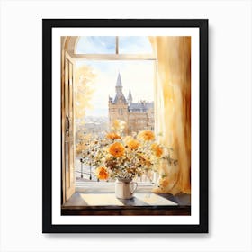 Window View Of Oslo Norway In Autumn Fall, Watercolour 4 Art Print