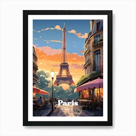 Paris France Eiffel Modern Travel Illustration Art Print