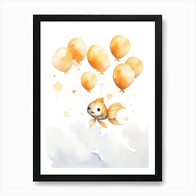 Fish Flying With Autumn Fall Pumpkins And Balloons Watercolour Nursery 3 Art Print