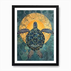 Textured Sea Turtle & The Moon Collage Art Print