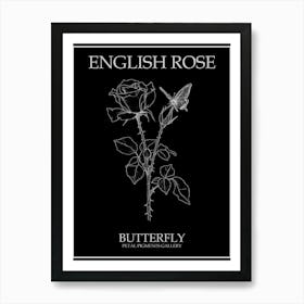 English Rose Butterfly Line Drawing 4 Poster Inverted Art Print