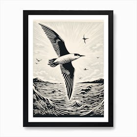 B&W Bird Linocut Common Tern 3 Art Print