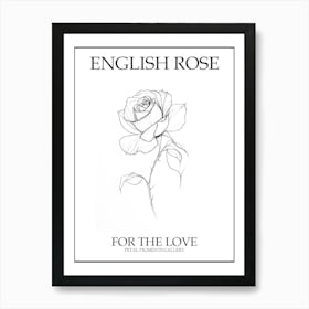 English Rose Black And White Line Drawing 38 Poster Art Print