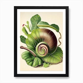 Brown Garden 1 Snail Botanical Art Print