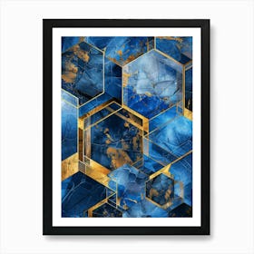 Blue And Gold Hexagons Art Print