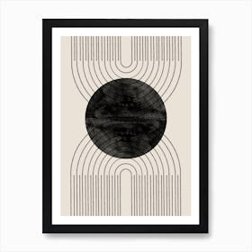 Watercolor Sun, Neutral Line Art, Beige and Black Minimalist Graphic, Modern Poster Art Print